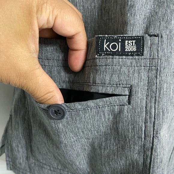 KOI BASIC Gray Stretch V-Neck Scrub Top - Picture 2 of 7